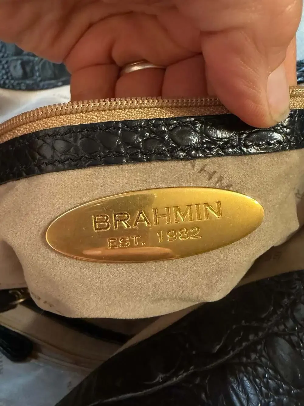 Brahmin Melbourne Croc Embossed Leather Shoulder Tote